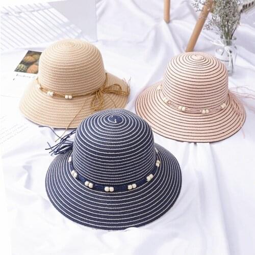 GUANYI002 Summer strip women casual beach hat Sun hat Lady floppy large brim panama cap for holiday