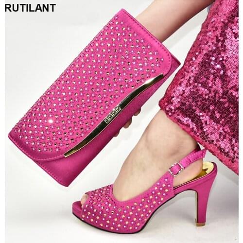 New Fashion Italian Shoes and Bag Set Wholesale 2020 Italian Shoes with Matching Bags High Quality Rhinestone Wedding Party Shoe