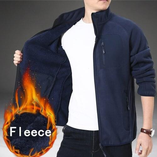 Autumn Winter Mens Plus Velvet Warm Coat Outdoor Hiking Sport Thermal Fleece Jacket Liner Male Cardigan Stand Collar Fleece Tops