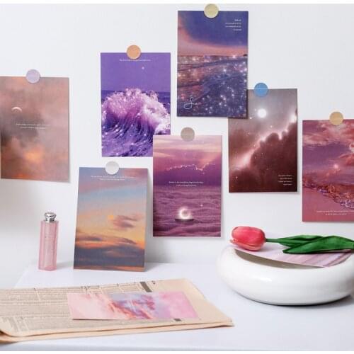 15Pc Pink cloud ocean Decoration Card Art Postcard Simple scenery DIY Wall Sticker Photography Props Background Decor Stationery