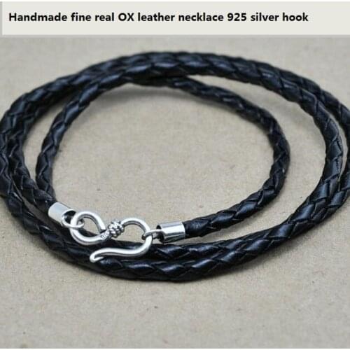 Handmade Fine OX leather Necklace for pendant 925 Silver hook leather necklace real leather necklace