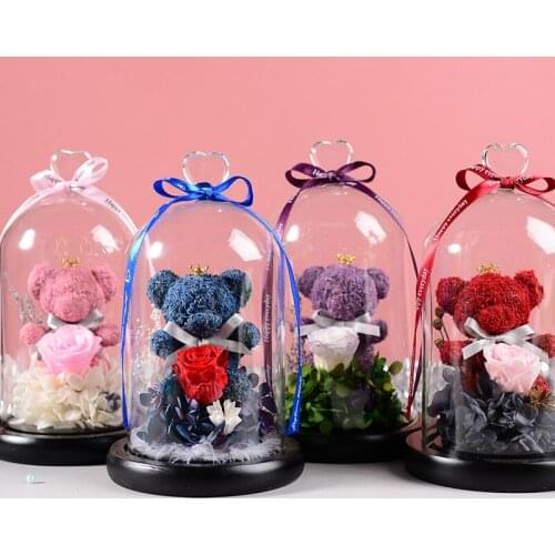 Love Bear gift Box All Saints' Day Christmas presents glass cover preserved fresh flower rose