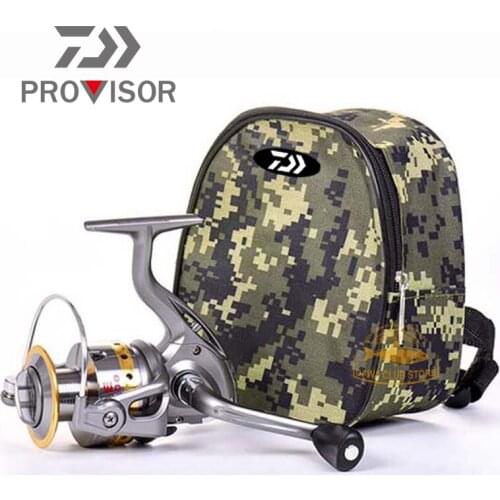 Daiwa Portable Mini Fishing Bags Fishing Tackle Pouch Case Outdoor Camouflage Sports Spinning Fishing Reel Protective Bag Holder