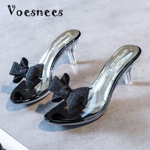 Slippers For Women Party Shoes Sexy High Heels Shoes Womens Sandals 2021 New Summer Flip Flops Butterfly-knot Clear Heels 6.5cm