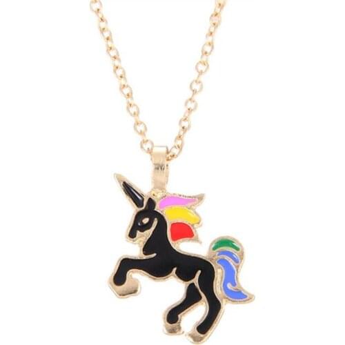 Timlee N129 BD Reramic Glaze Unicorn Necklace Horse Animal Alloy Clavicle Pendant Necklaces Wholesale