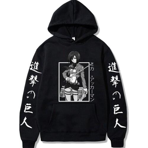 Attack on Titan Hoodies Anime Mikasa Ackerman Printed Sweatshirt Casual Cartoon Oversized Hoodies Clothes Harajuku
