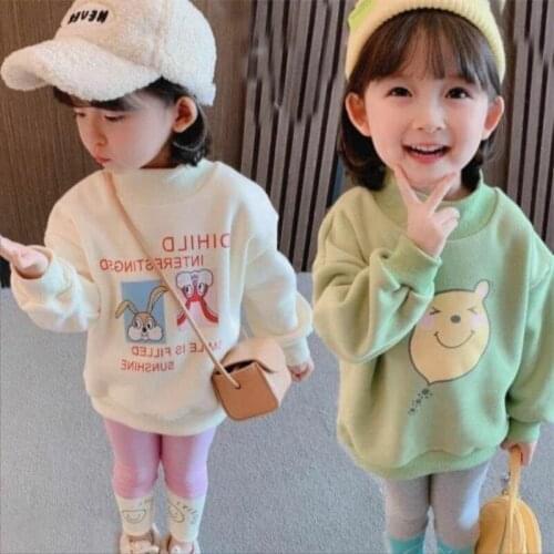 Girls' Hoodies Sweatshirts Kids Outwear 2021 Sweet Velvet Thicken Warm Winter Autumn Cotton Fleece Plus Size Childrens Clothing