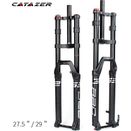 Catazer Double Shoulder MTB Fork Rebound Adjustment 27.5 29er Air Fork MTB Moutain Bike Travle 150mm Magnesium Alloy