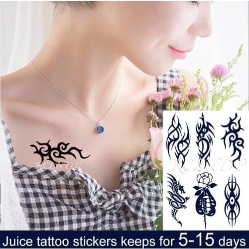Waterproof Temporary Juice ink Tattoo Sticker Flower Dragon Sexy Lips Eye Totem Fruit Gel Long lasting Art for Men Women