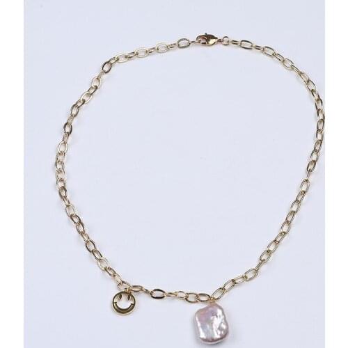 15*20mm Square Shape Pearl Pendant Necklace Smiley face alloy accessory Chain Necklace