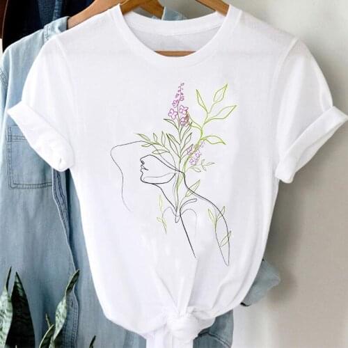 T-shirts Women New Fashion Mujer Camisetas Floral Flower Spring Ladies Clothes Graphic Tshirt Top Lady Print Female Tee T-Shirt