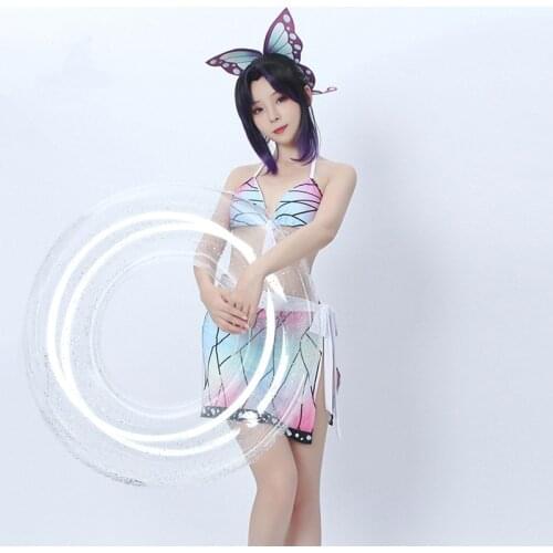 Demon Slayer Kochou Shinobu Bikini Cosplay Costume Kochou Shinobu Cosplay Costume Sexy Women Swimsuit Summer Swimwear