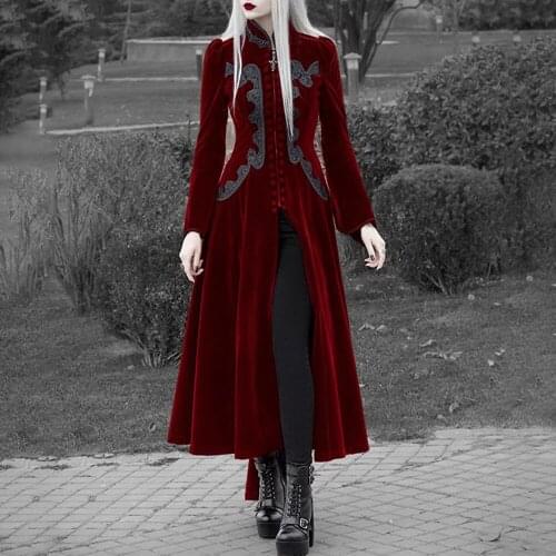 2021 Medieval Retro Gothic Fashion Long Dress Women Printed Halloween Autumn Long Sleeve Split Midi Dresses Slim Elegant Casual