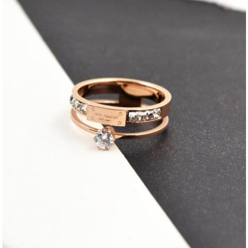 Rose Gold Cubic Zirconia LOVE ring titanium steel Rose gold color high Quality Crystal ring