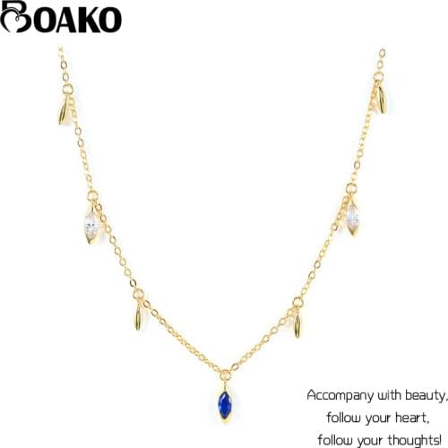 BOAKO 925 Silver Colorful Zircon Cross Necklace Chain for Women 2021 Jewelry on the Neck Choker Clavicle Mujer Collares Bijoux