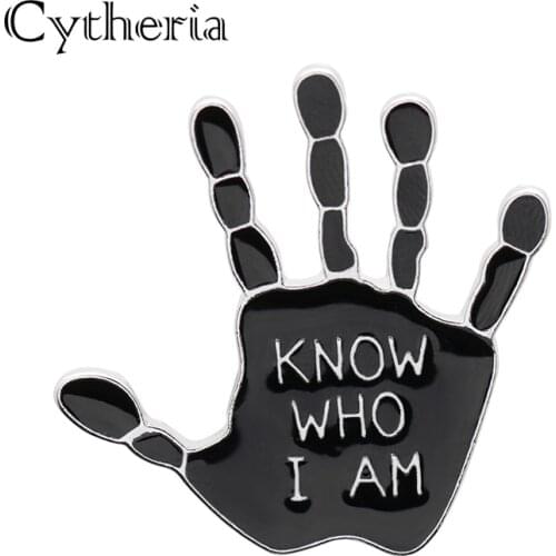 Know who i am pins brooches black enamel vintage hand lapel pins badge button brooch 3D hand finger broches party msg reminder
