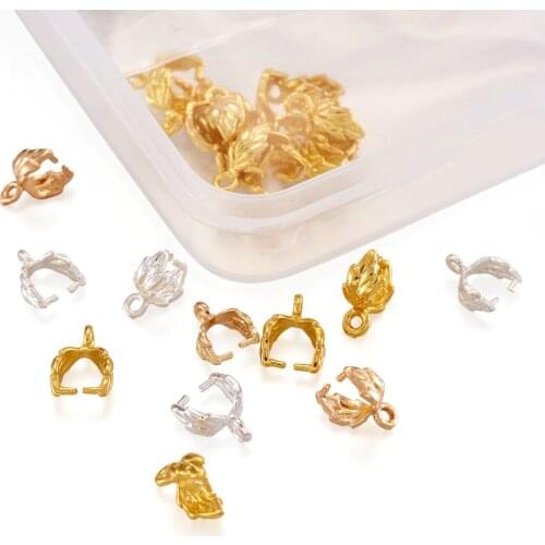 60pcs Leaf Shape Brass Ice Pick Pinch Bails Pendant Clip Clasps Hook Connectors DIY Necklace Earrings Jewelry Making Accessories