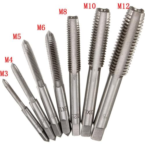 7pcs/Set HSS M3 to M12 Metric Right Hand Machine Straight Fluted Screw Thread Tap Set Metric Plug Tap Drill Bits Set Hand Tools