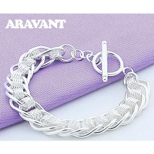 925 Jewelry Silver Color Creative Multi Round Circle Bracelets For Women Fashion Party Silver Plated Jewelry