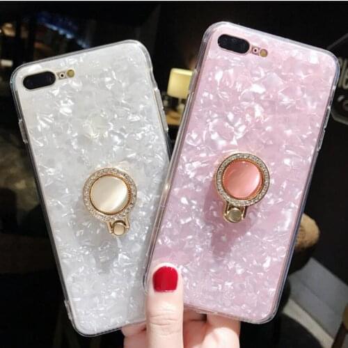 For iphone 6 6s 7 8 plus X XR XS MAX 11 pro cases Style 3D Pearl Diamond Ring Shell Shiny Seashell bling glitter soft phone case