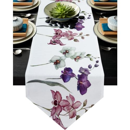 Colorful Orchid Flower Plant Art Table Runner Modern Table Flag Home Party Country Wedding Decoration Tablecloth Table Runners