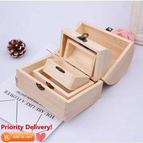 Solid Natural Wood Arched Wooden Box Large and Medium DIY Clay Painted White Blank Handmade Wood Box