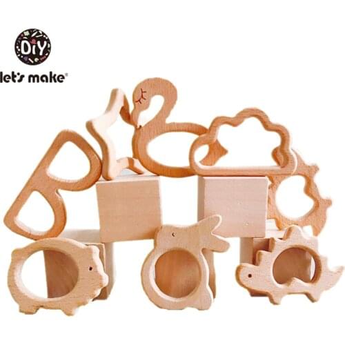 Lets Make 50pc/lot Baby Wooden Teether Cartoon Animal Shaped Beech Wood Toddler Toys For Teething Diy Accessories Baby Teether