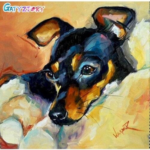 GATYZTORY DIY Painting By Numbers Dog HandPainted Oil Painting Animal Drawing On Canvas Kill Time Unique Gift Home Decoration