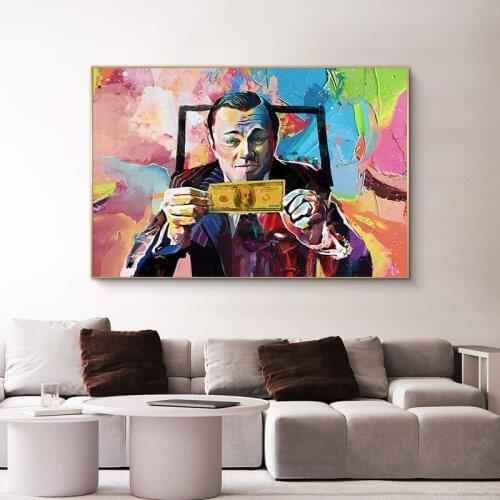 Canvas Painting Art Wolf of Wall Street Leonardo DiCaprio Money Poster and Print for Living Room Decoration Unframed