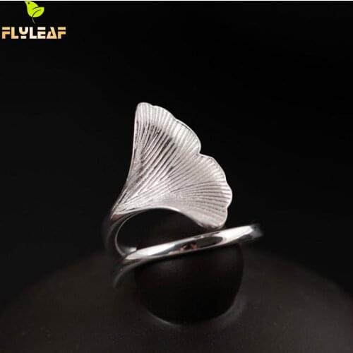 Flyleaf 925 Sterling-silver-jewelry Ginkgo Leaves Rings For Women High Quality Fashion Lady Accessories Bague Femme