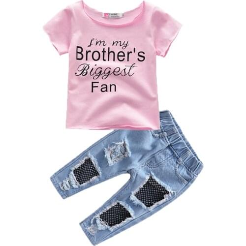 Girls Clothing Sets New Summer Active girls clothes Short-sleeved T-shirt + Mesh jeans suit Children Clothing Fashion kids cloth