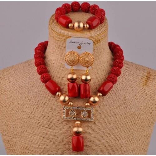 Red Coral Jewelry Set Nigerian Wedding African Beads Jewelry Set Bridal Coral Jewelry Sets Bride Set 2-03A5