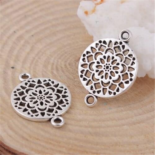 DoreenBeads Zinc Based Alloy Round Connectors Silver Color Flower Charms DIY Components 20mm( 6/8") X 14mm( 4/8") 20 PCs