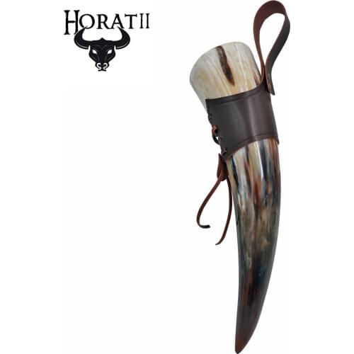 Natural Buffalo Horn Viking Drinking Mug Horn Mug with Leather Straps