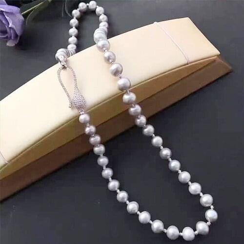 Free shipping 46cm 8-9mm white Pearl CZ Necklace leaf Pendant 925 silver micro inlay zircon clasp accessory jewelry