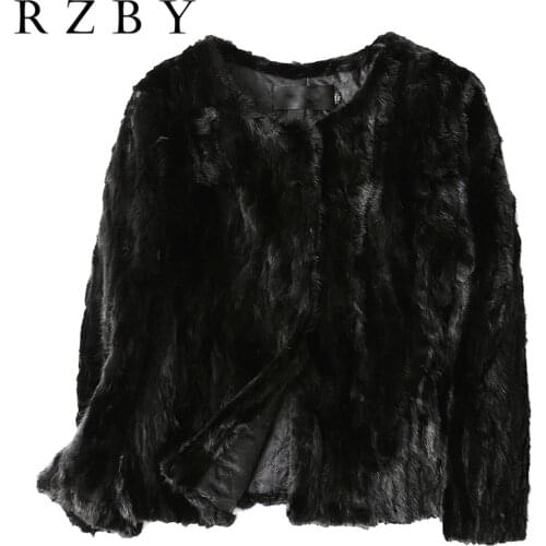 Real Mink Fur Jacket for Women Long Sleeve Plus Size Causal Overcoat Warm Short Manteau Fourrure Femme Plush Coats RZBY304