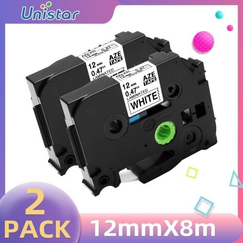 Unistar 2pcs TZe231 Compatible for Brother Label Maker Tape 12mm Black on White TZe-231 TZe531 TZe335 Combo Set Printer Ribbons