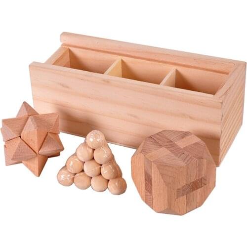Luban Lock Puzzle Tetrakaidecahedron Jupiter Pyramid Intelligent Toys with Wood Box