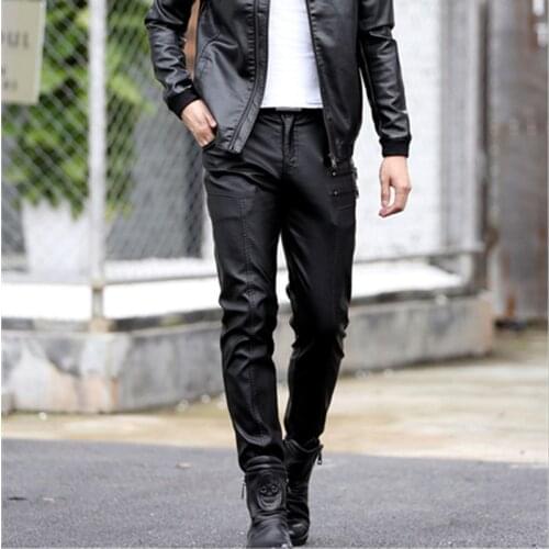 Plus Size M-5XL Men Leather Pants Black Casual Motorcycle PU Leather Pencil Pants Male Trousers 2018 Spring Autumn High Quality