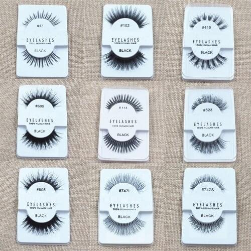 Natural Thick 100% Human Hair False Eyelashes Comfortable Soft Fake Eyelashes Lashes Extension Supplies Makeup Tools