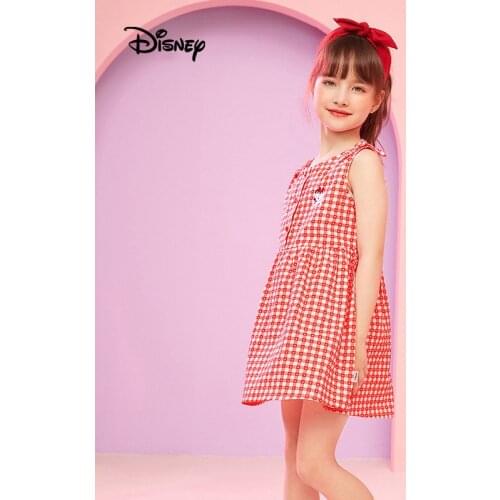 New Disney Children Dress Girl Pink Lattice Woven Fabric Dress Summer Skin Friendly Ventilation Lovely Baby Princess Dress