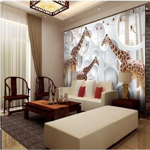 Beibehang Custom Wallpapers Giraffe TV Background Modern Continental 3D Home Decorative Paintings