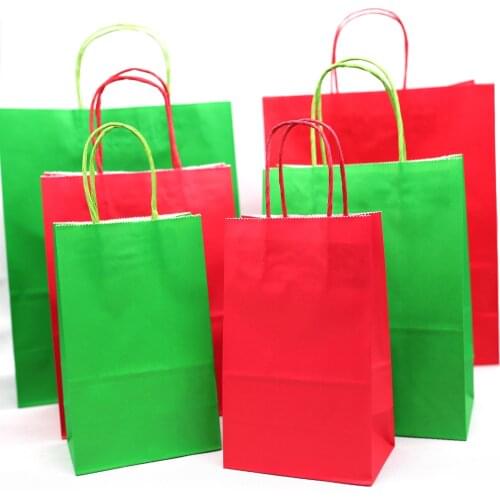 Red Green Merry Christmas Kraft Paper Bags Christmas Party New Year Holiday Decorations Paper Gift Goodie Wrapping Bag 10pcs/lot
