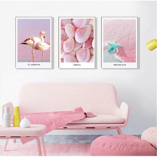 Shells and Starfish Flamingo Animal Canvas Paintings Nordic Anime Posters Prints Art Wall Pictures Kids Girl Bedroom Home Decor