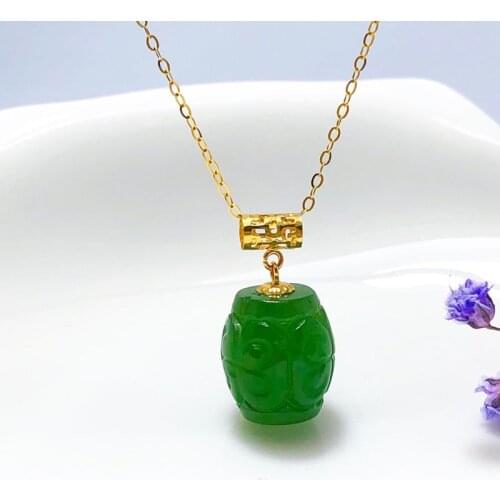 SHILOVEM 18k YELLOW gold Natural green Jasper pendants no necklace classic fine Jewelry women wedding new plant yzz9.510.5009by