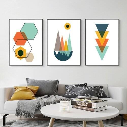 Scandinavian Wall Art Prints Abstract Geometric Cartoon Mountain Canvas Painting Poster Livingroom Bedroom Modern Decor Pictures
