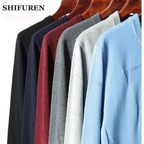 SHIFUREN Autumn Winter Men Knitted Sweaters O-neck Long-sleeved Pull Homme Jumpers Causal Male Pullover Sweaters Solid Color