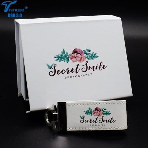Trangee 40PCS/LOT USB 3.0 Flash Drive 16GB Leather Pendrive with Cardboard Box Free Custom Logo Wedding Gifts