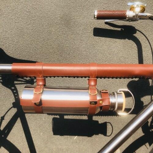 Vintage Bike Water Bottle Cover Leather Cycling Drink With Stainless Water Bottle Rack Holder Cage Bicycle Accessories
