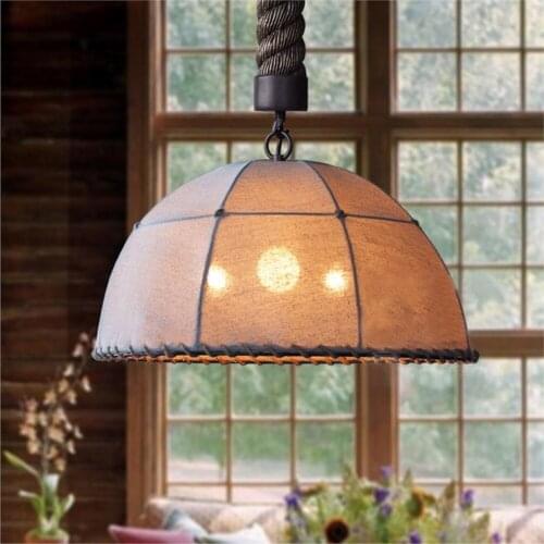 Rustic Retro Vintage Fabric Iron Lustre Pendant Light Loft Pendant Lamps Home Decorative Light Fixture Hanging Lamp